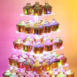Vdomus 5 Tier Acrylic Muffin Display Stand With LED String Lights